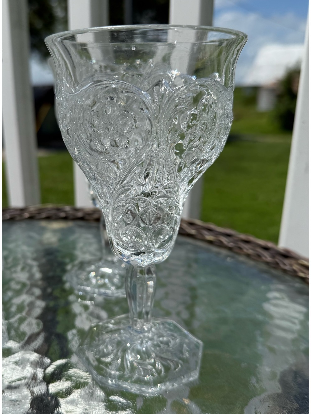 Set of 6, 1908 McKee Glass Company "Rock Crystal" clear water goblets.